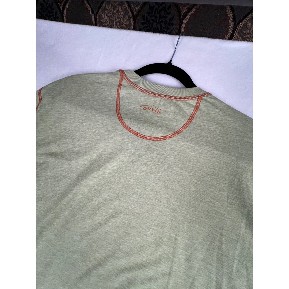 Orvis Trout Bum Mens XL Long Sleeve T-Shirt Heather Green Orange Stitching - Picture 7 of 9